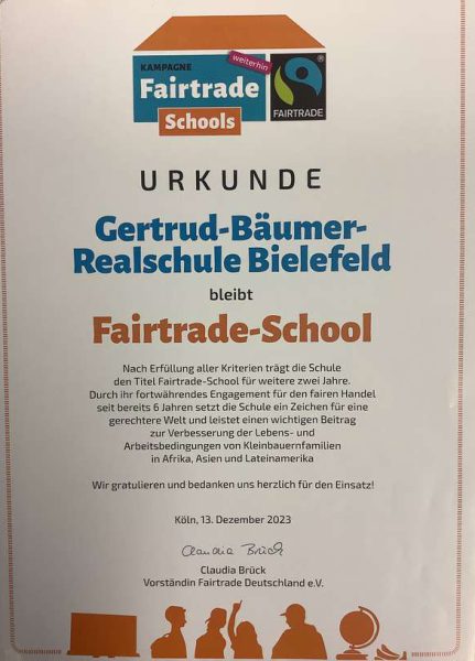 Fairtrade Urkunde 2024